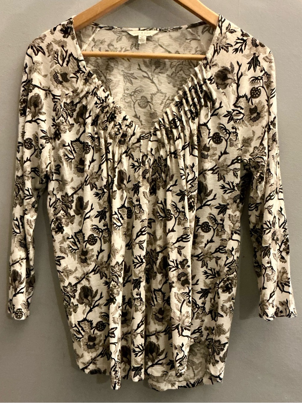 Lucky Brand Medium Floral Boho Peasant Top Cotton Modal 3/4 Sleeve